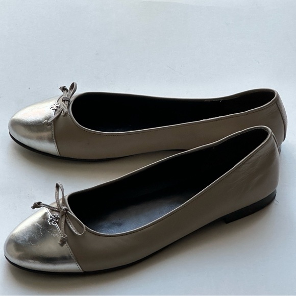 Tory Burch Women's Silver and Gray Cap Toe Ballet Flats, Sz10, Sligthly used - Picture 1 of 11